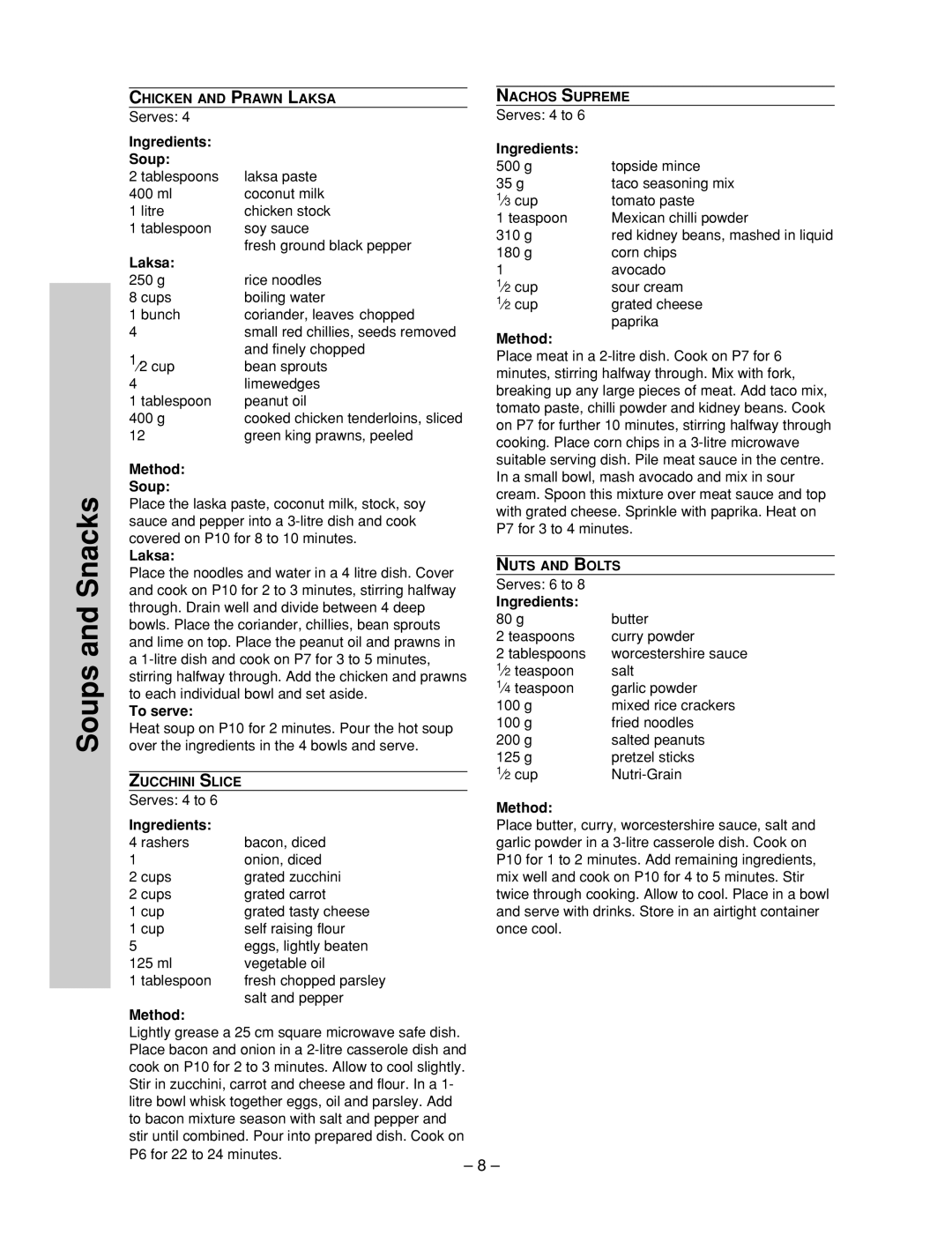 Panasonic NN-ST657S, NN-ST677M, NN-ST667W, NN-ST657 W manual Ingredients Soup, Laksa, Method Soup, To serve 