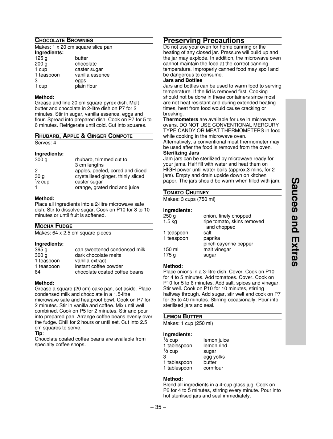 Panasonic NN-ST657 W, NN-ST677M, NN-ST667W, NN-ST657S manual Sauces and Extras, Jars and Bottles, Sterilizing Jars 