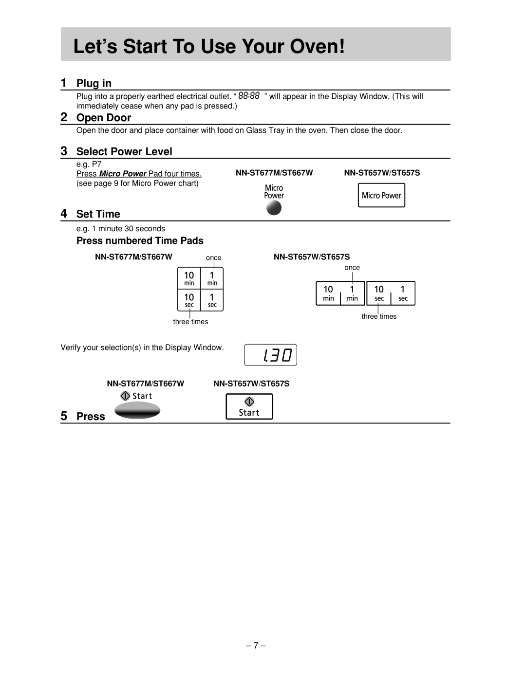 Panasonic NN-ST667W, NN-ST677M, NN-ST657 W, NN-ST657S manual Let’s Start To Use Your Oven 