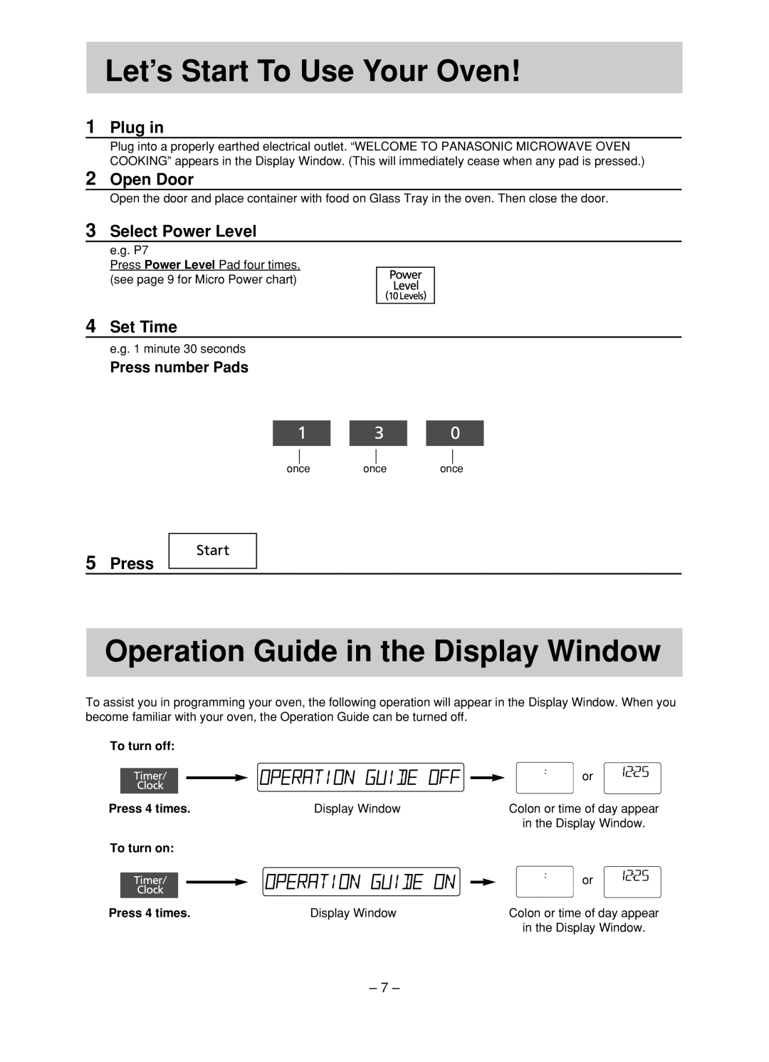 Panasonic NN-ST680S, NN-ST780S manual Let’s Start To Use Your Oven, Operation Guide in the Display Window 