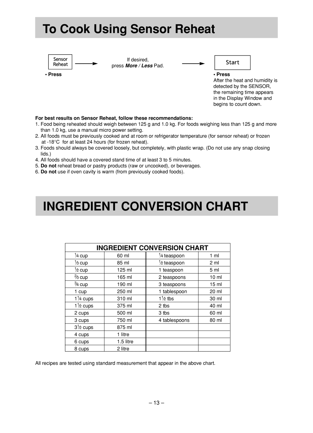 Panasonic NN-ST680S, NN-ST780S To Cook Using Sensor Reheat, If desired, Detected by the Sensor, Remaining time appears 