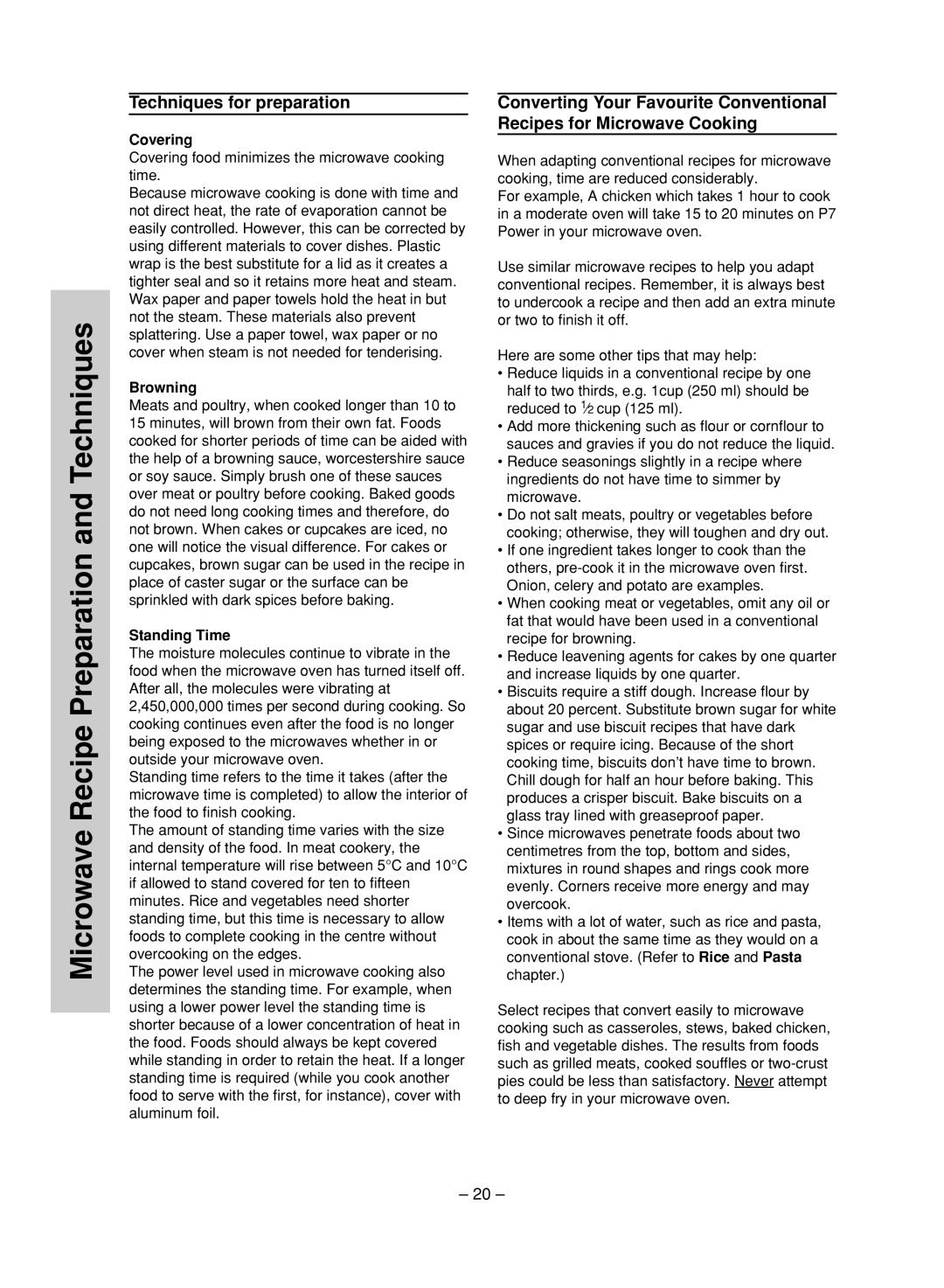 Panasonic NN-ST780S, NN-ST680S manual Covering food minimizes the microwave cooking time, Browning, Standing Time 