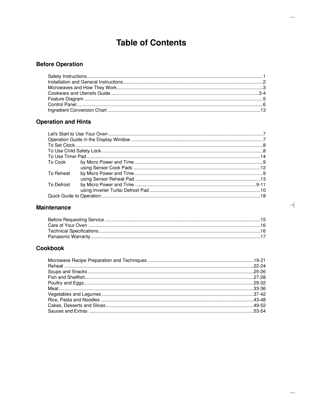 Panasonic NN-ST780S, NN-ST680S manual Table of Contents 