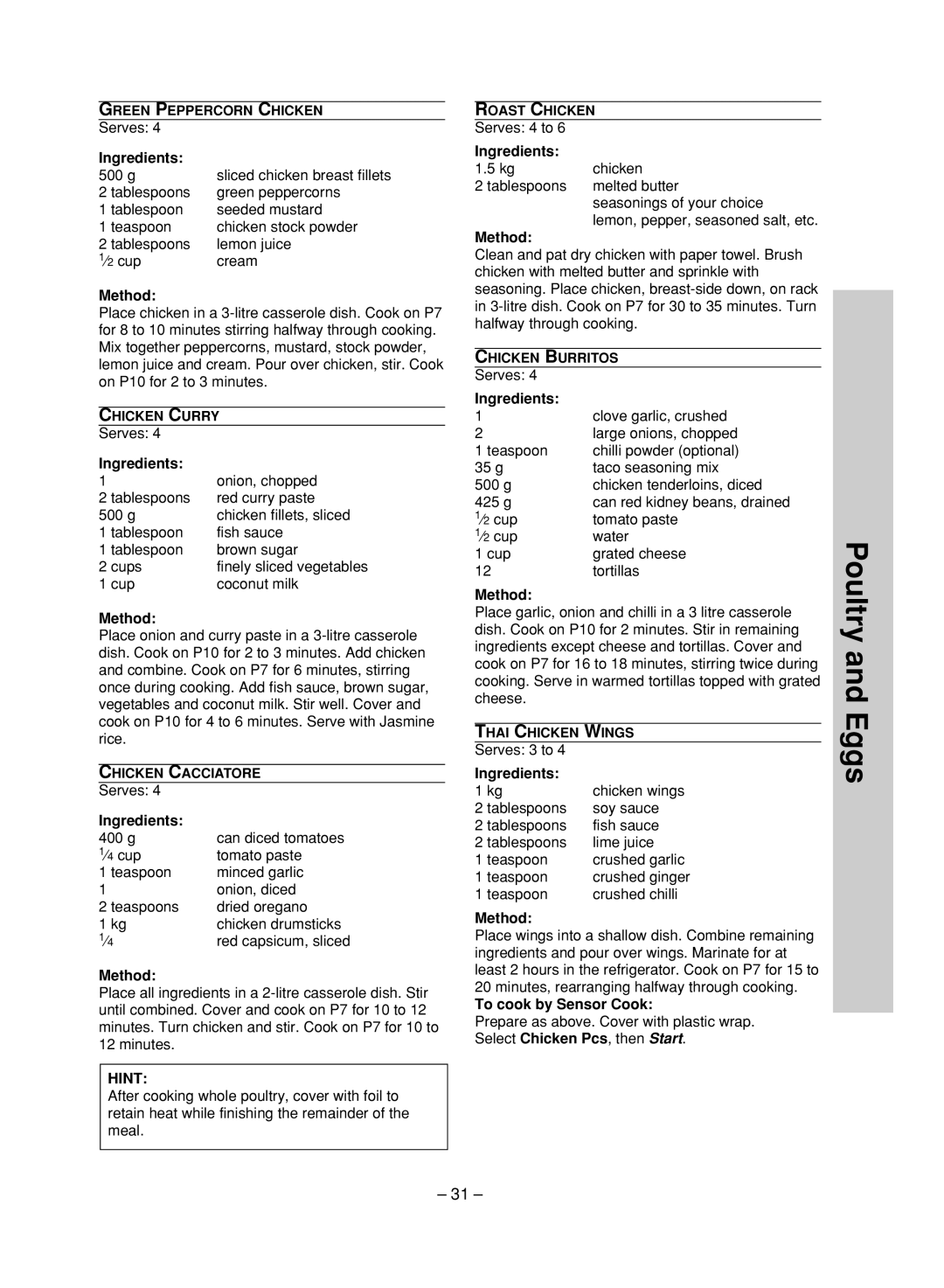 Panasonic NN-ST680S, NN-ST780S manual Hint 