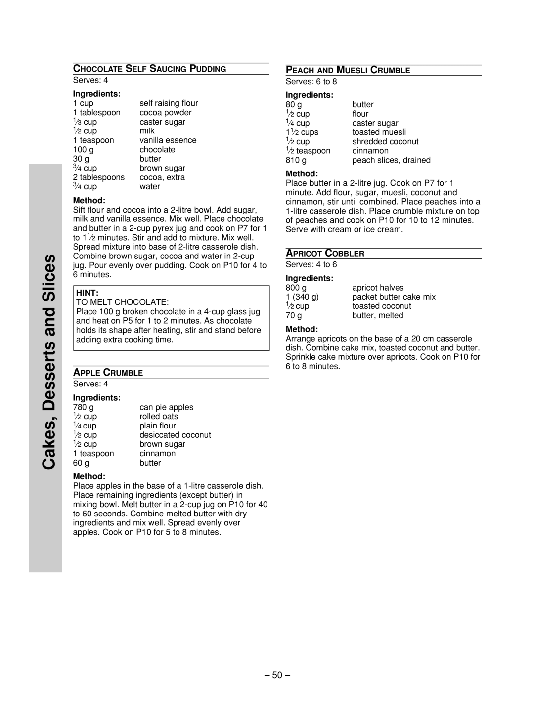 Panasonic NN-ST780S, NN-ST680S manual ⁄ 2 cup Brown sugar Teaspoon Cinnamon 60 g Butter, g Apricot halves 340 g 