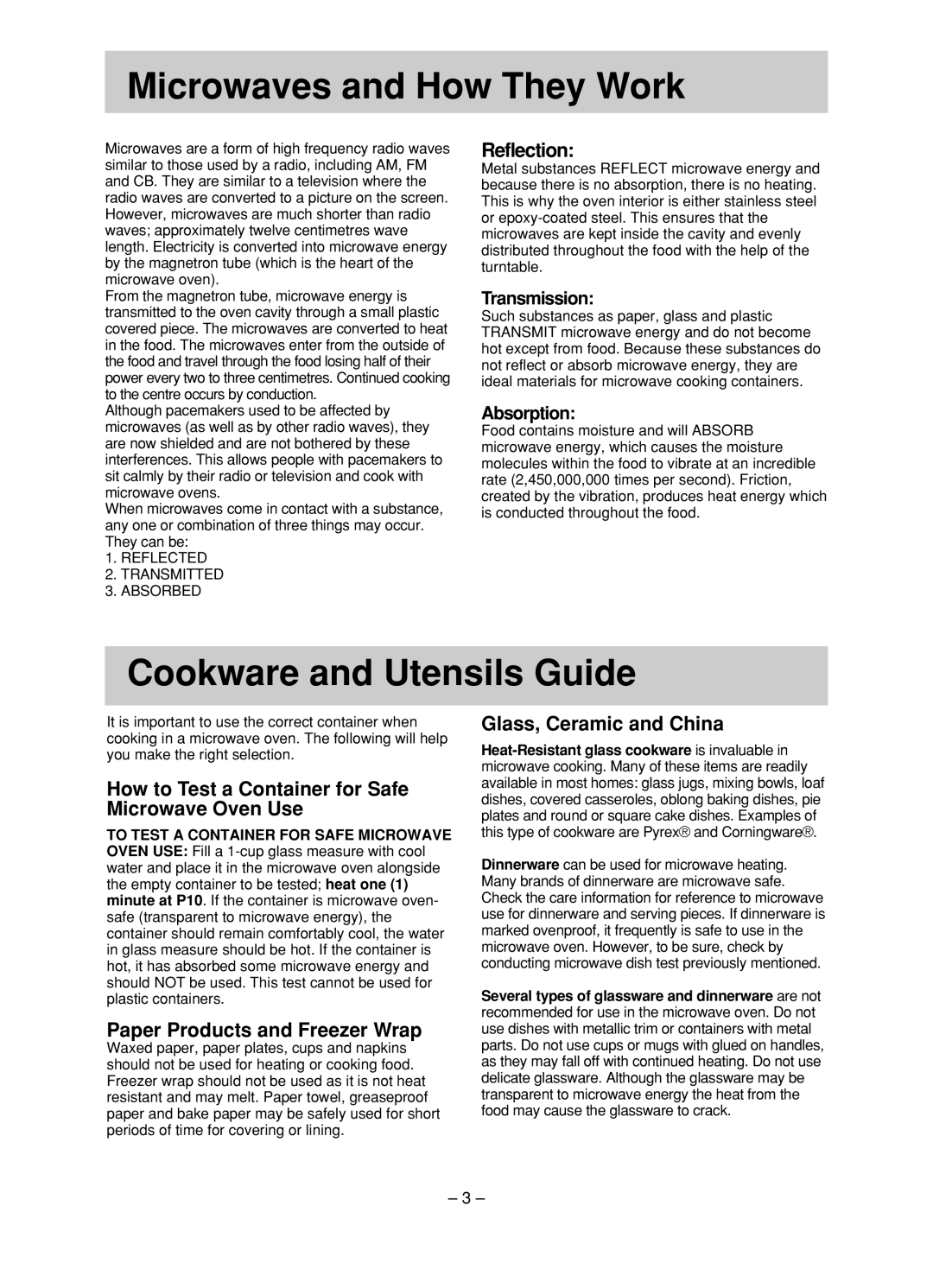 Panasonic NN-ST680S, NN-ST780S manual Microwaves and How They Work, Cookware and Utensils Guide 