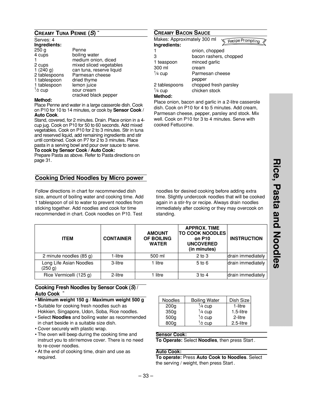 Panasonic NN-ST756W manual Pasta and Noodles, Cooking Dried Noodles by Micro power, Instruction 