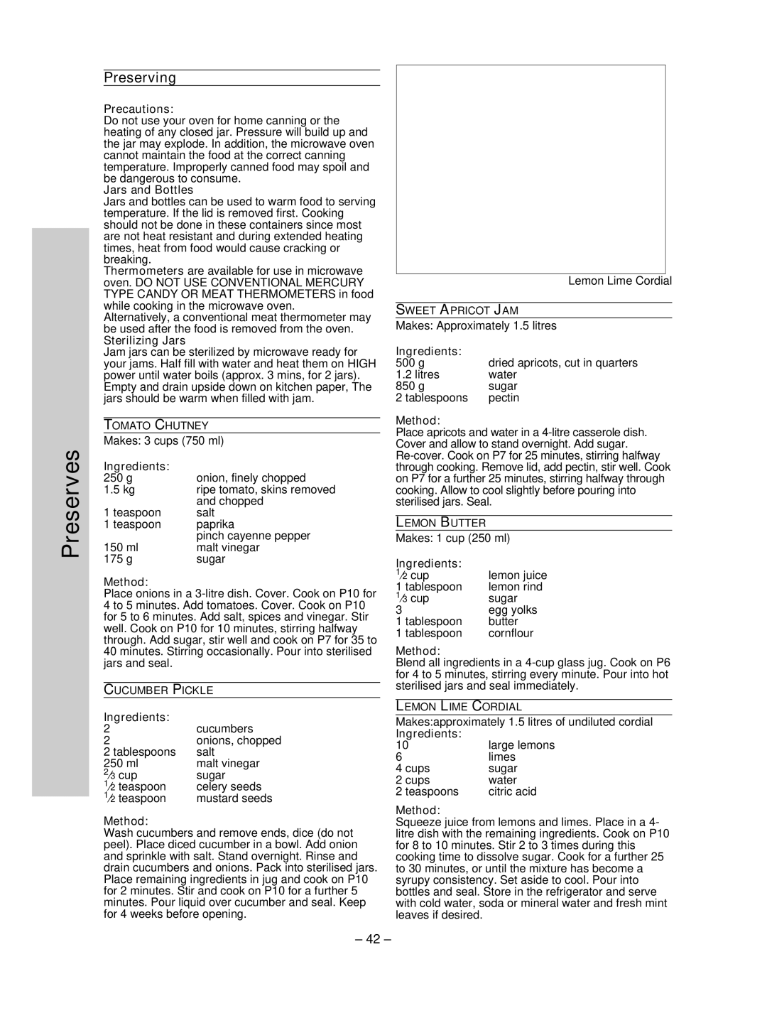 Panasonic NN-ST756W manual Preserving, Precautions, Jars and Bottles, Sterilizing Jars 