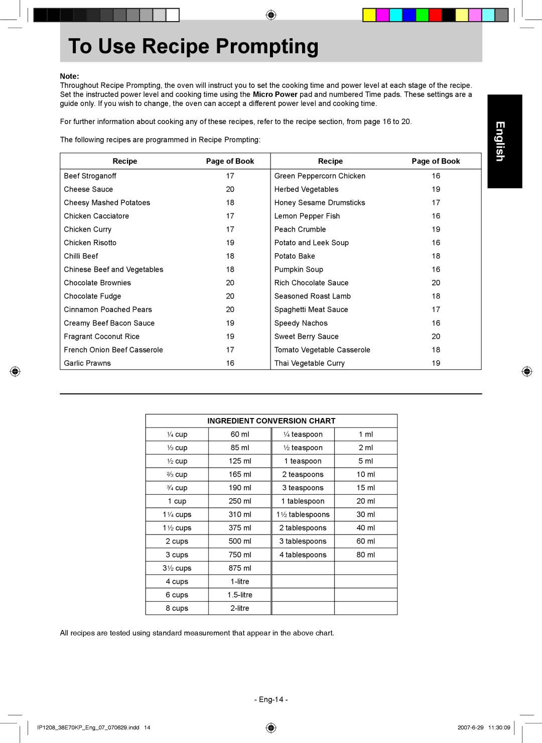 Panasonic NN-ST757W manual To Use Recipe Prompting, Recipe Book, Ingredient Conversion Chart 