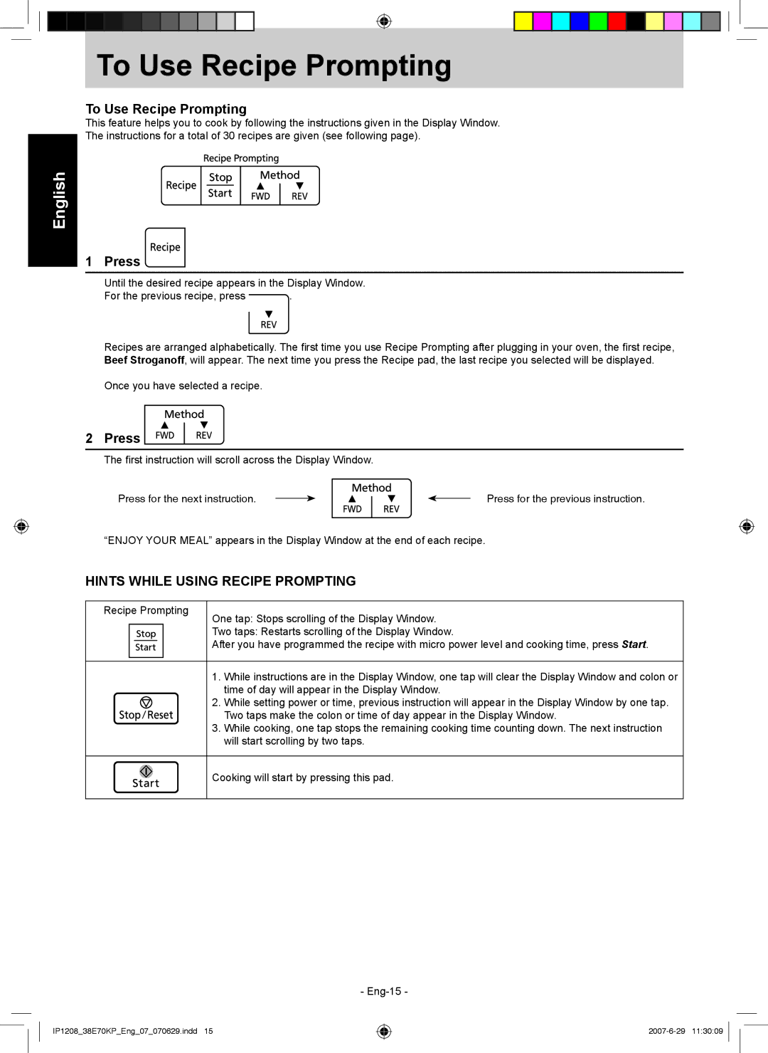 Panasonic NN-ST757W manual To Use Recipe Prompting, Hints While Using Recipe Prompting 