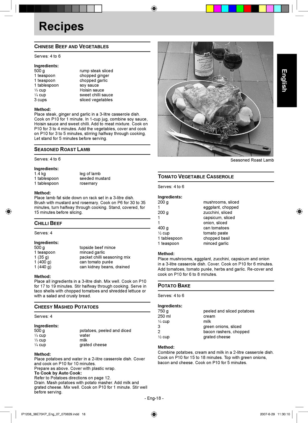 Panasonic NN-ST757W Chinese Beef and Vegetables, Seasoned Roast Lamb, Chilli Beef, Cheesy Mashed Potatoes, Potato Bake 