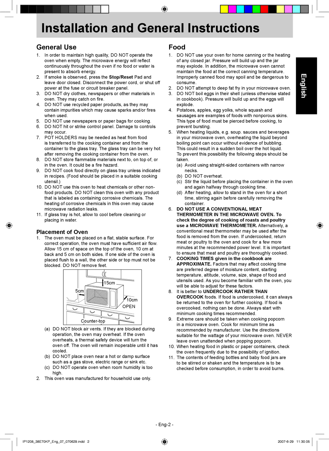 Panasonic NN-ST757W manual Installation and General Instructions, General Use, Food, Placement of Oven 