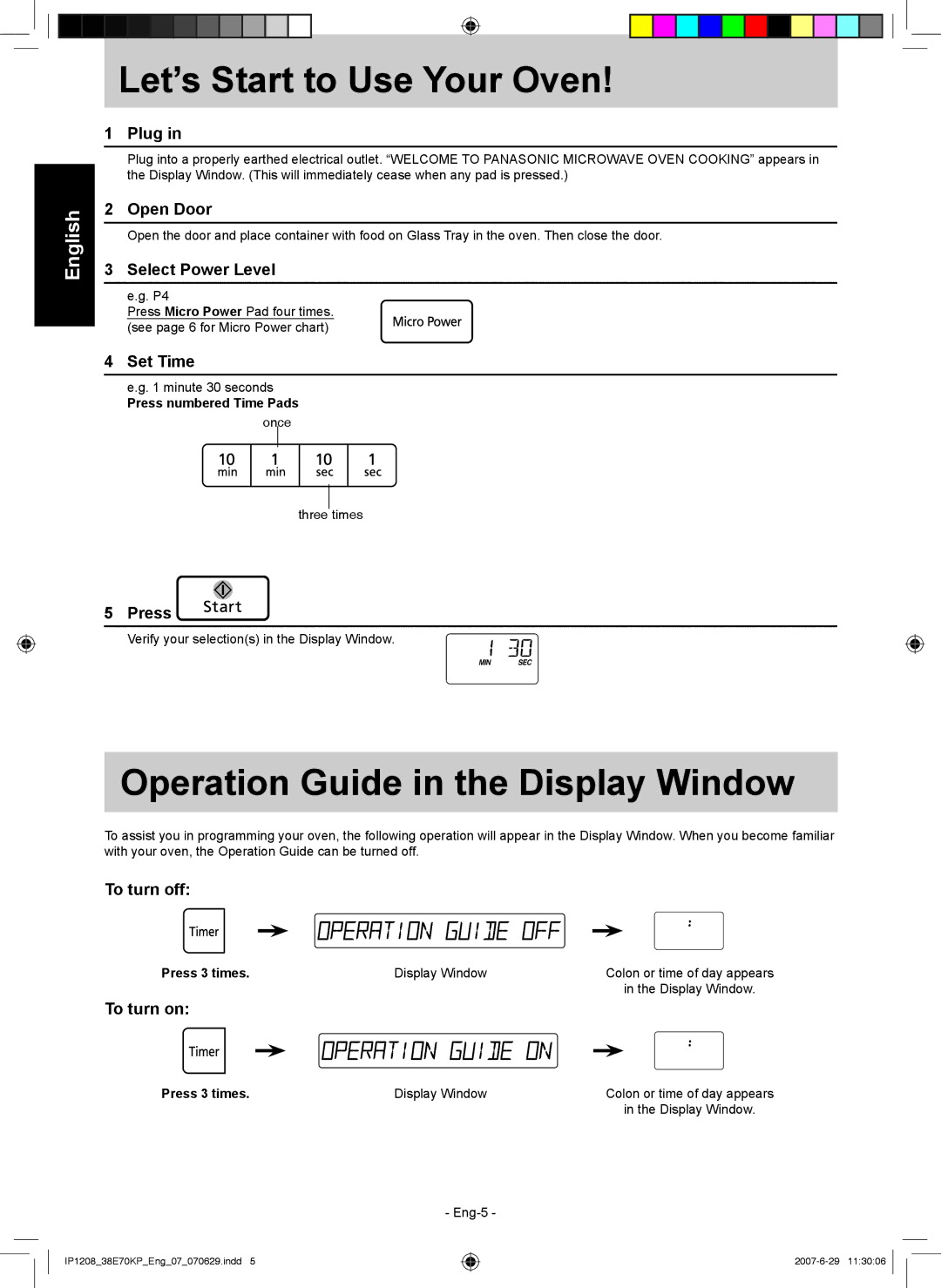 Panasonic NN-ST757W manual Let’s Start to Use Your Oven, Operation Guide in the Display Window 