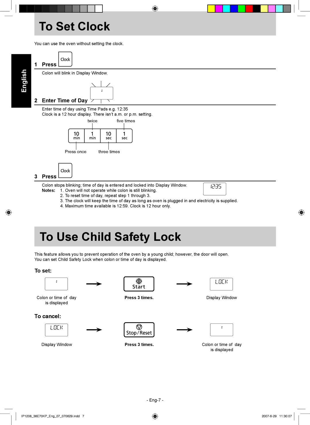 Panasonic NN-ST757W manual To Set Clock, To Use Child Safety Lock, Enter Time of Day, To set 