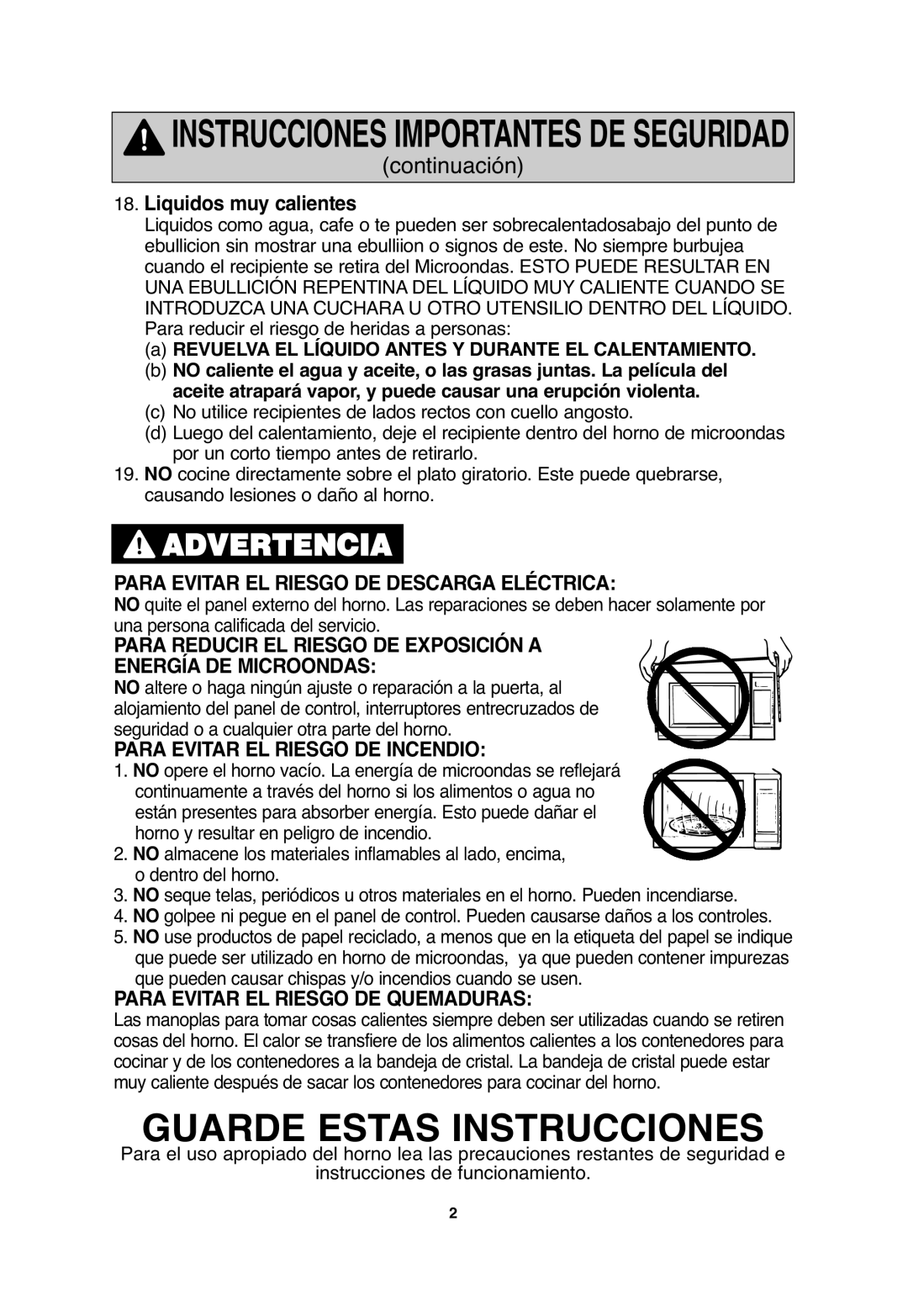 Panasonic NN-T665, NN-T655 Instrucciones Importantes DE Seguridad, Revuelva EL Líquido Antes Y Durante EL Calentamiento 