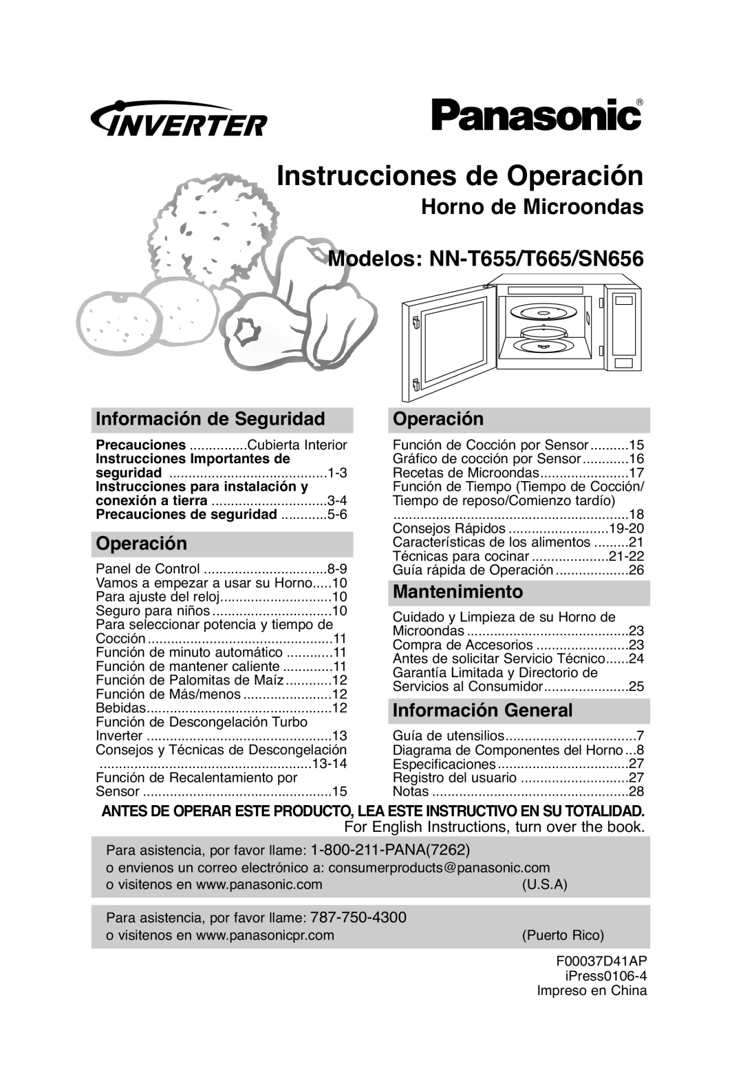 Panasonic NN-T665 Instrucciones de Operación, Horno de Microondas Modelos NN-T655/T665/SN656, Información de Seguridad 