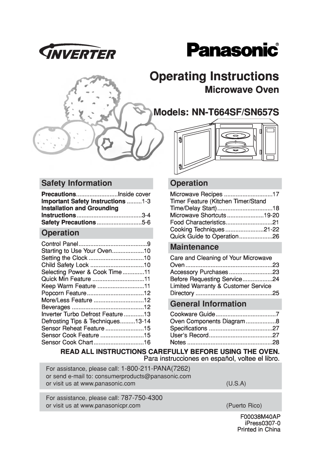 Panasonic operating instructions Operating Instructions, Microwave Oven Models NN-T664SF/SN657S, Safety Information 