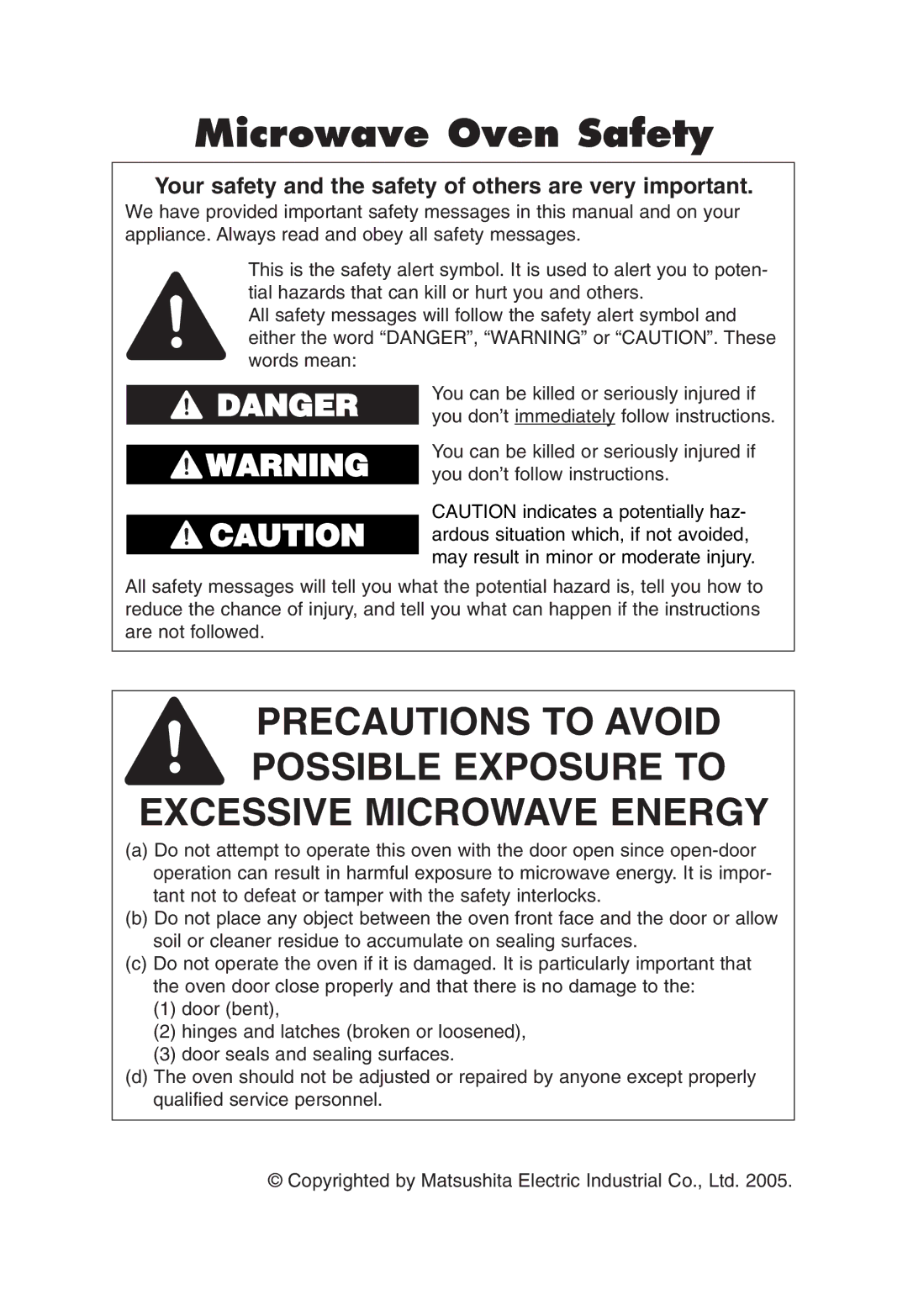 Panasonic NN-T685, NN-T675 Microwave Oven Safety, Your safety and the safety of others are very important 