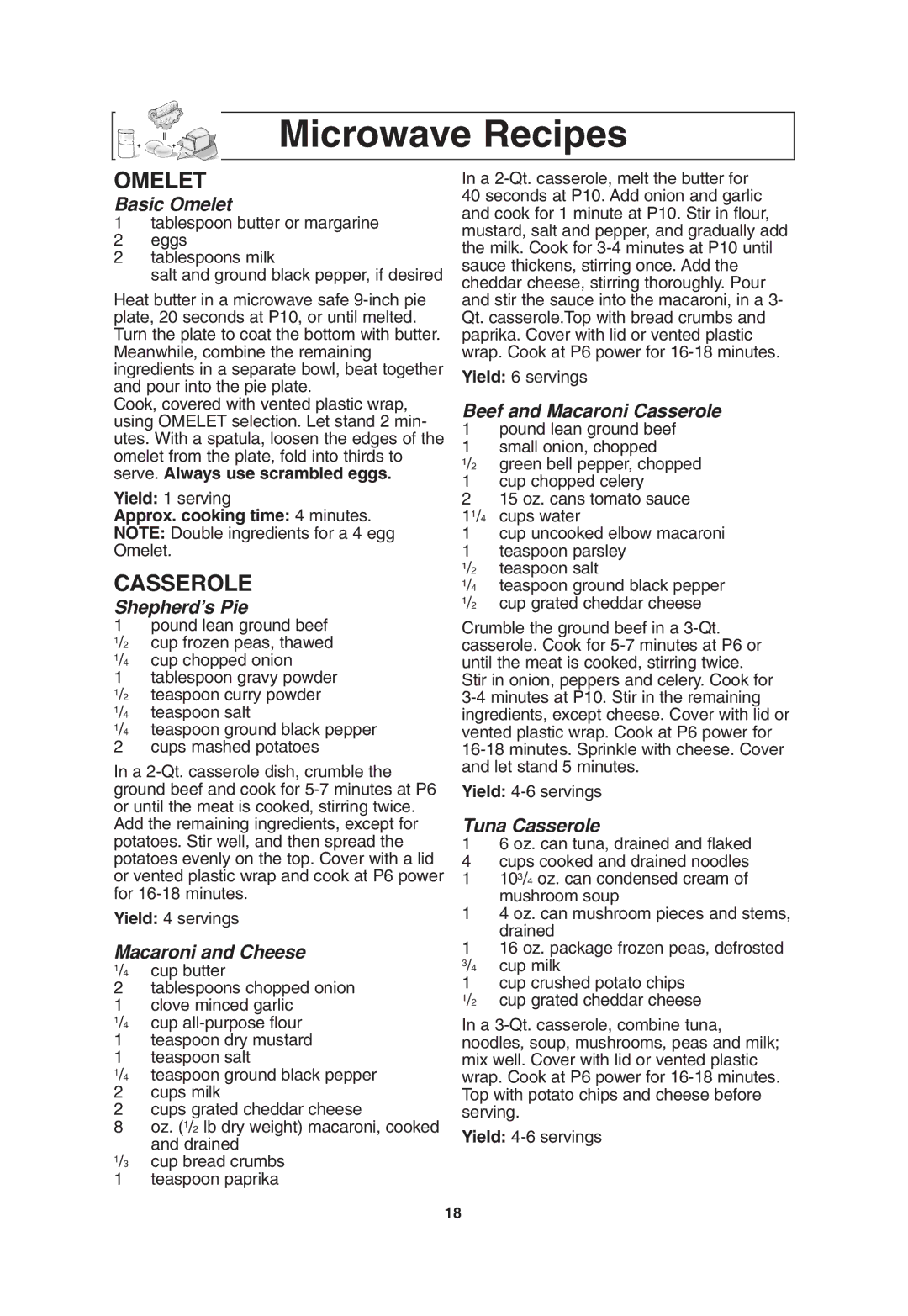 Panasonic NN-T685, NN-T675 operating instructions Microwave Recipes, Omelet, Casserole, Approx. cooking time 4 minutes 