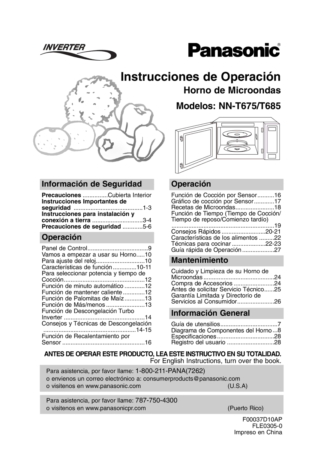 Panasonic NN-T675, NN-T685 Instrucciones de Operación, Información de Seguridad, Mantenimiento, Información General 