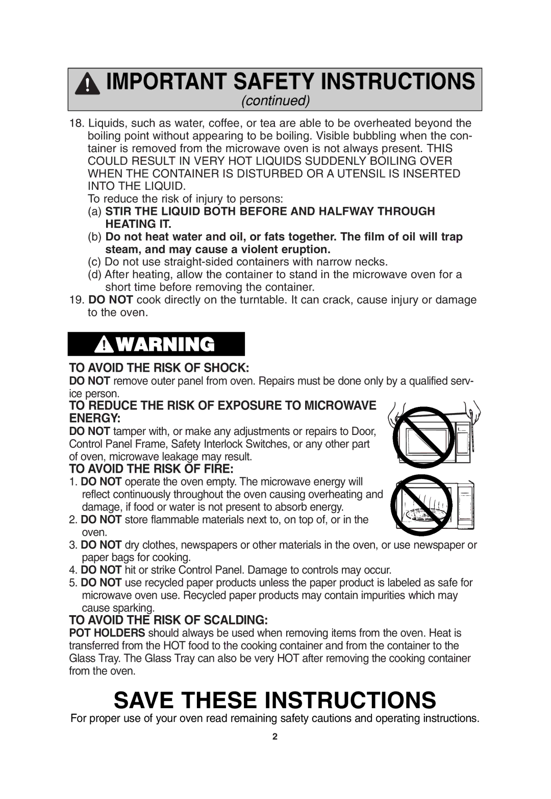 Panasonic NN-T685, NN-T675 operating instructions To Avoid the Risk of Shock 