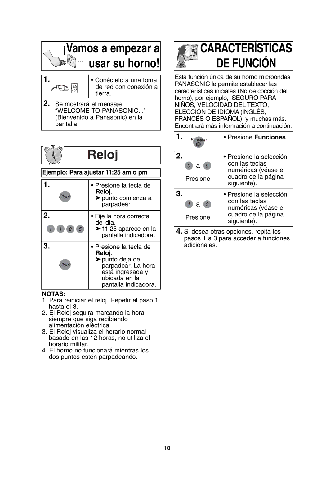 Panasonic NN-T685, NN-T675 operating instructions Reloj, Ejemplo Para ajustar 1125 am o pm, Notas 