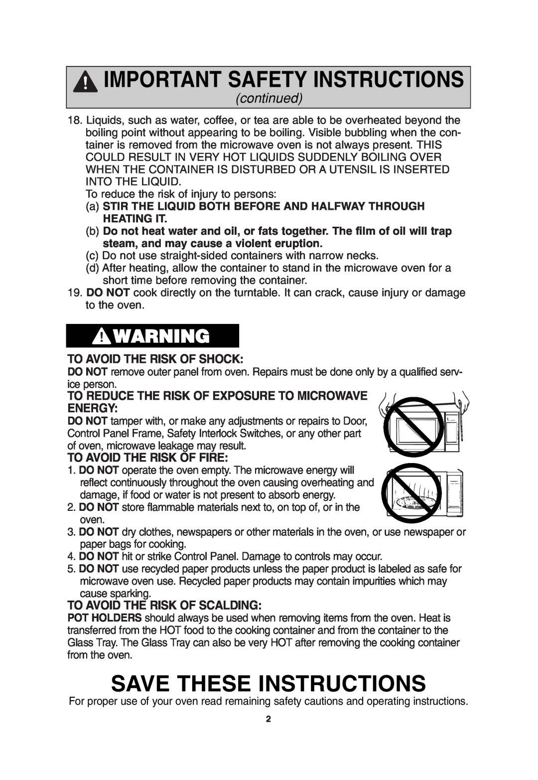 Panasonic NN-T685 Save These Instructions, continued, To Avoid The Risk Of Shock, Energy, To Avoid The Risk Of Fire 