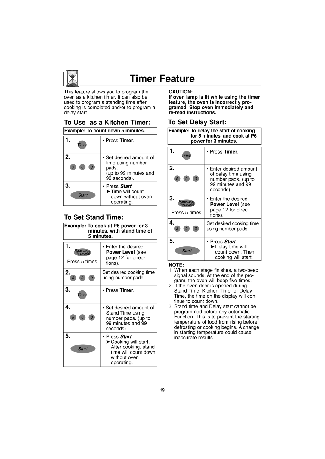 Panasonic NN-T694 operating instructions Timer Feature, To Use as a Kitchen Timer, To Set Stand Time, To Set Delay Start 