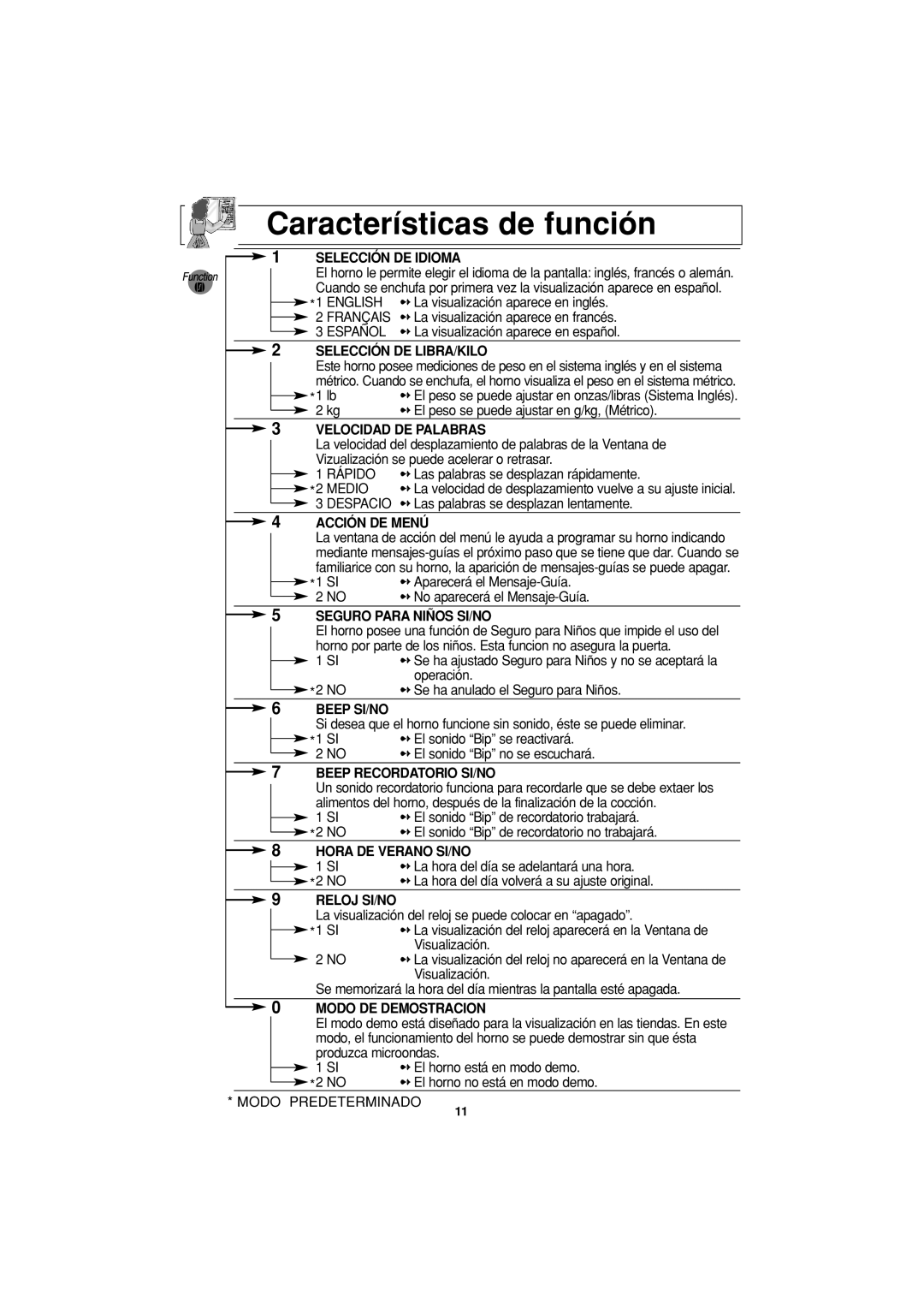 Panasonic NN-T694 operating instructions Características de función 