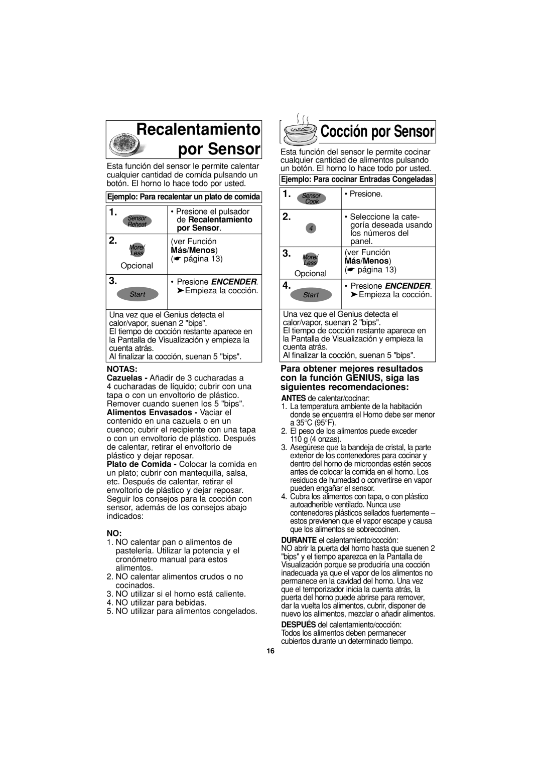 Panasonic NN-T694 operating instructions Ejemplo Para recalentar un plato de comida, De Recalentamiento por Sensor 