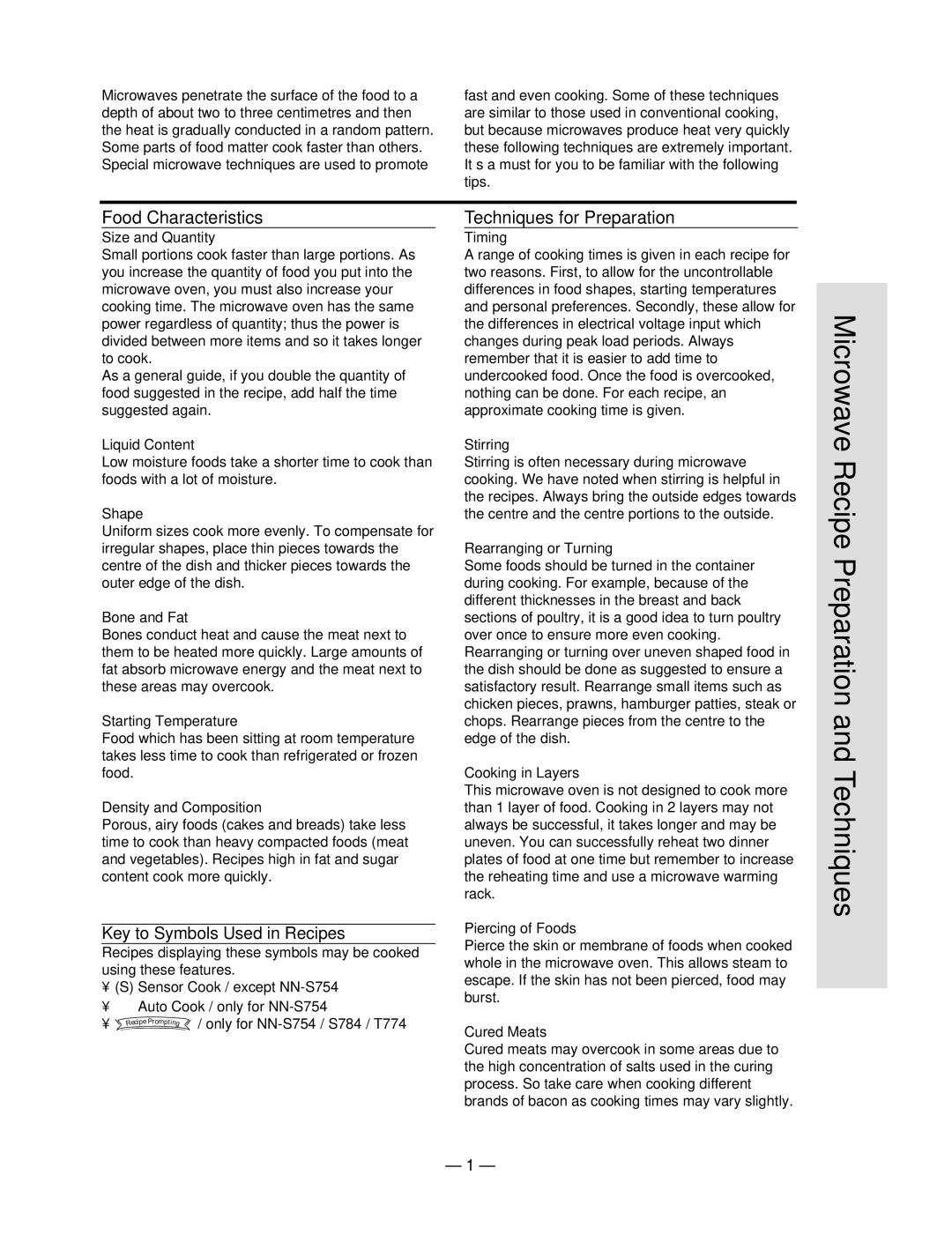 Panasonic NN-T704, NN-S784 Microwave Recipe Preparation and Techniques, Food Characteristics, Techniques for Preparation 