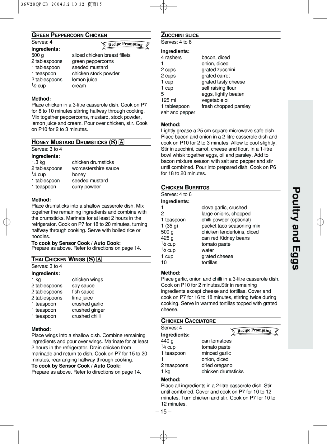 Panasonic NN-T704, NN-S784 manual Poultry and Eggs, Ingredients 500 g 
