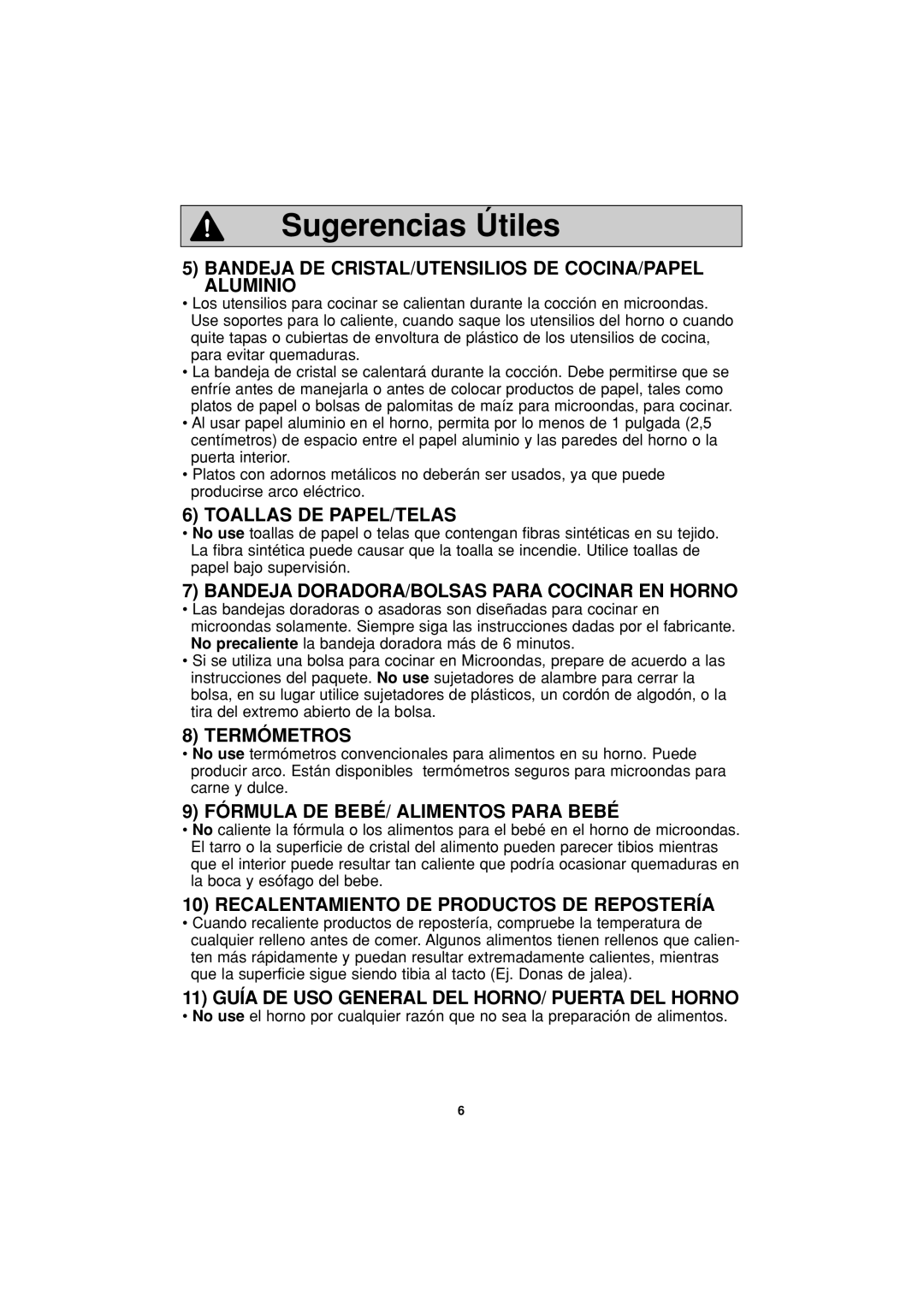 Panasonic NN-S954, NN-T754, NN-S955 operating instructions Sugerencias Útiles 