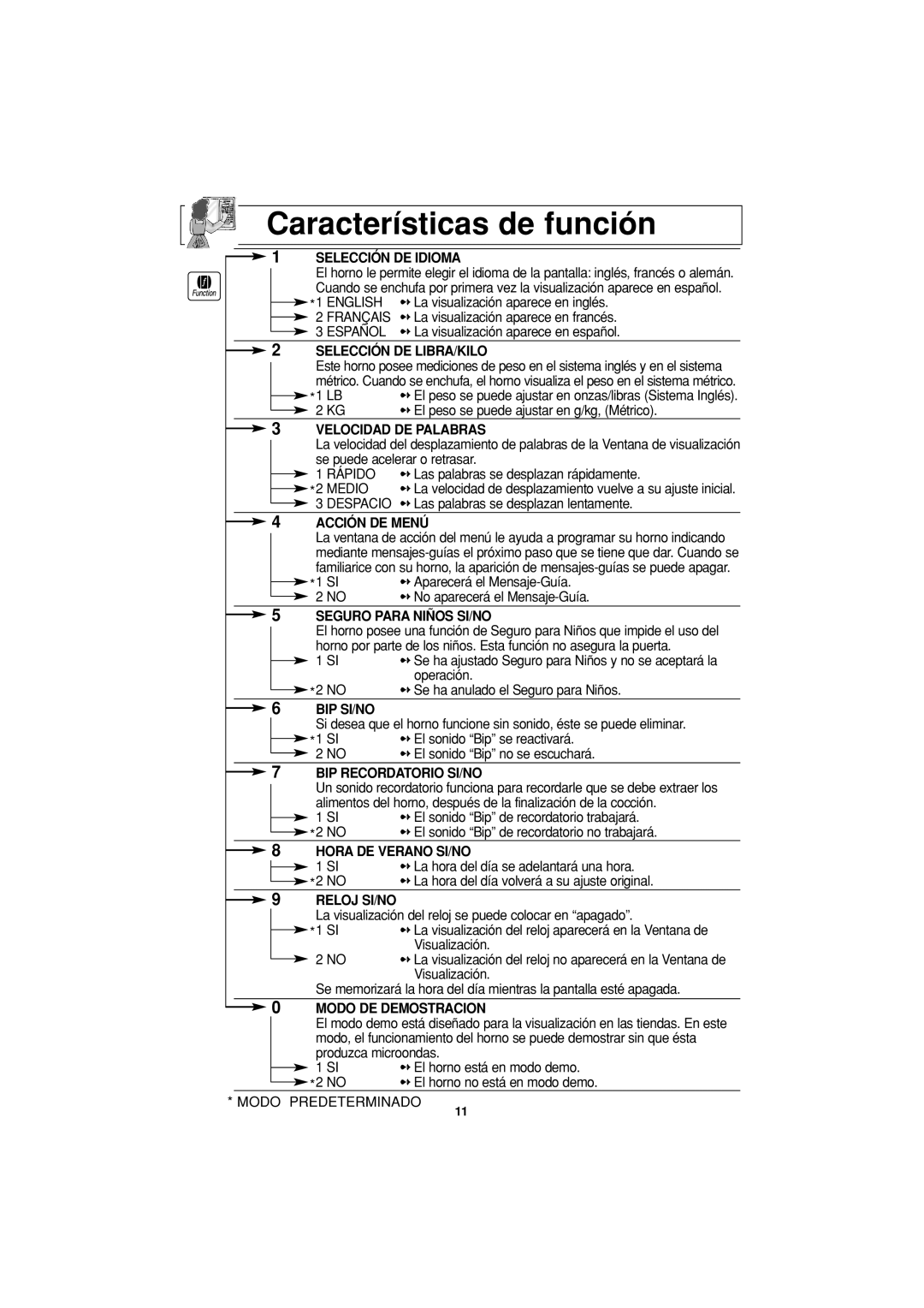 Panasonic NN-S955, NN-T754, NN-S954 operating instructions Características de función 