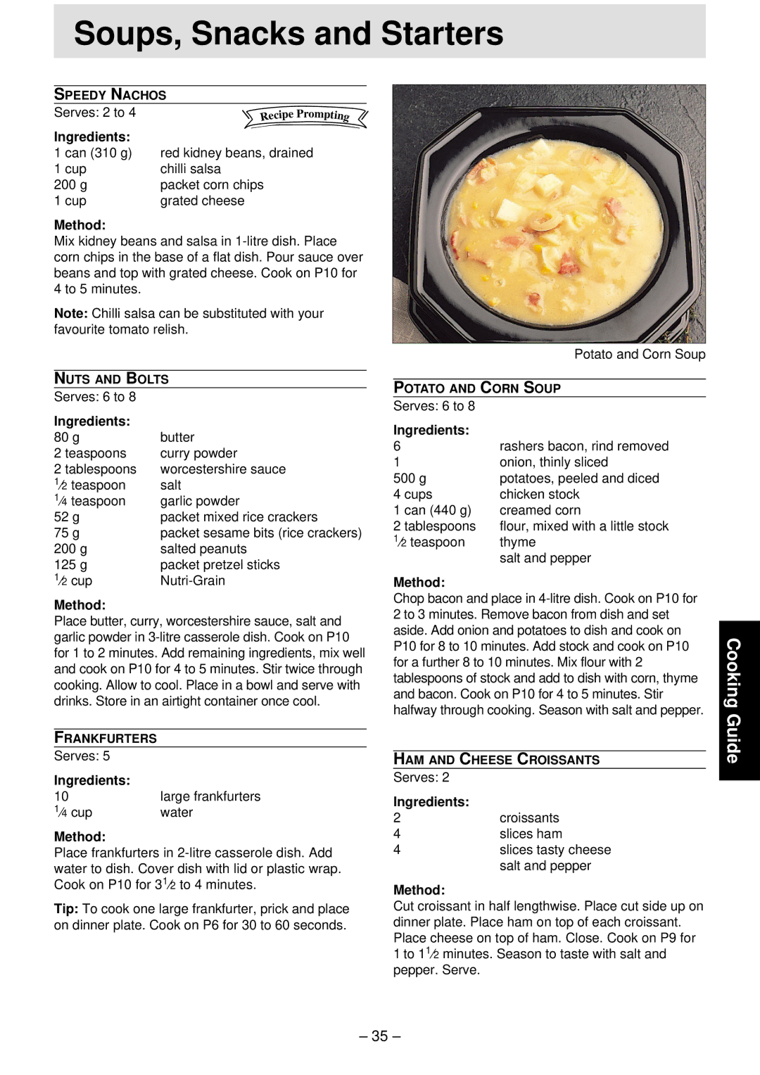 Panasonic NN-S761 Cup Chilli salsa 200 g Packet corn chips Grated cheese, g Butter, Curry powder, Worcestershire sauce 