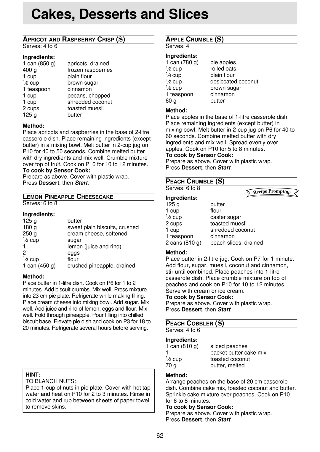 Panasonic NN-S761, NN-T791, NN-S781 manual To Blanch Nuts 