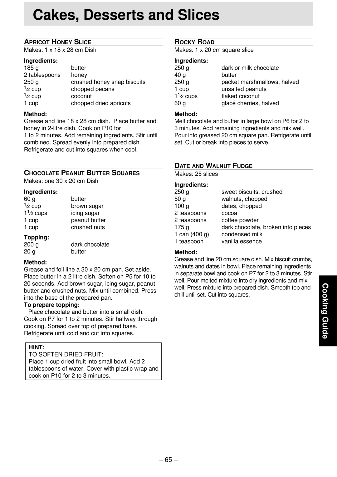 Panasonic NN-S761, NN-T791, NN-S781 manual Topping, To prepare topping, To Soften Dried Fruit 