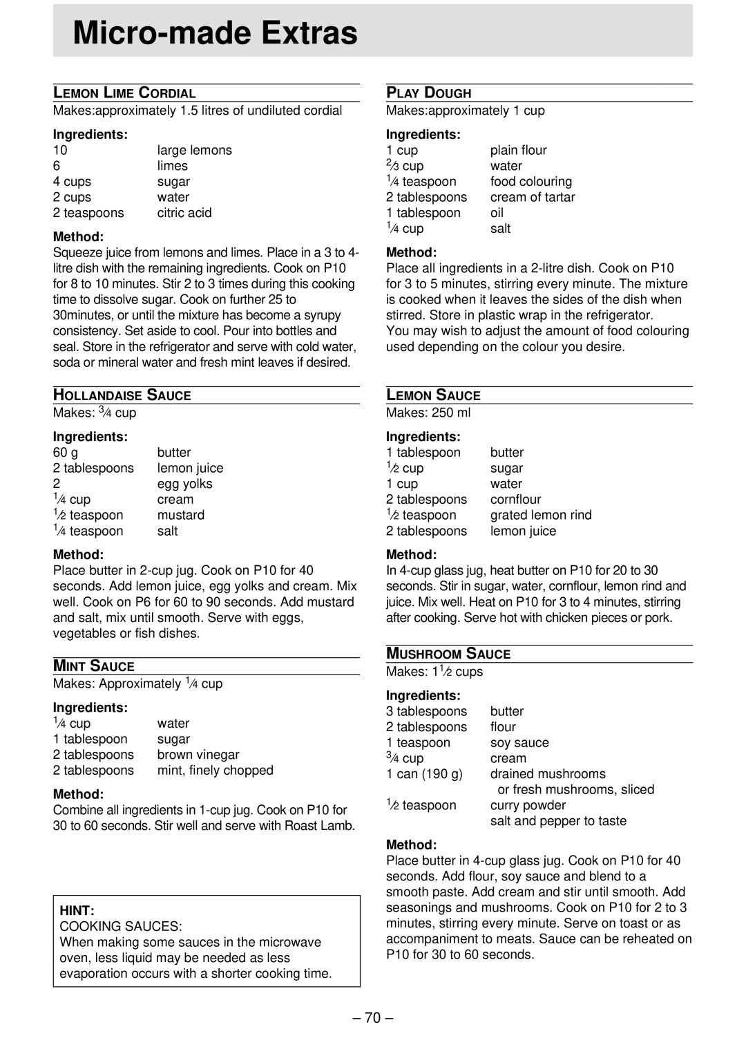 Panasonic NN-T791, NN-S761, NN-S781 manual Cooking Sauces 