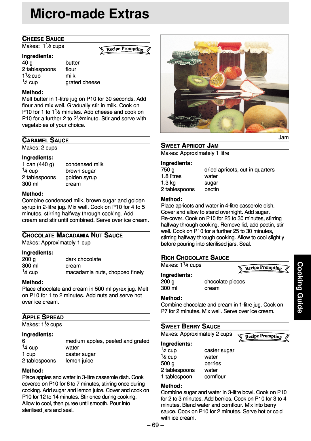 Panasonic NN-S781 manual Micro-made Extras, Cooking Guide, P10 for a further 2 to, medium apples, peeled and grated, litres 