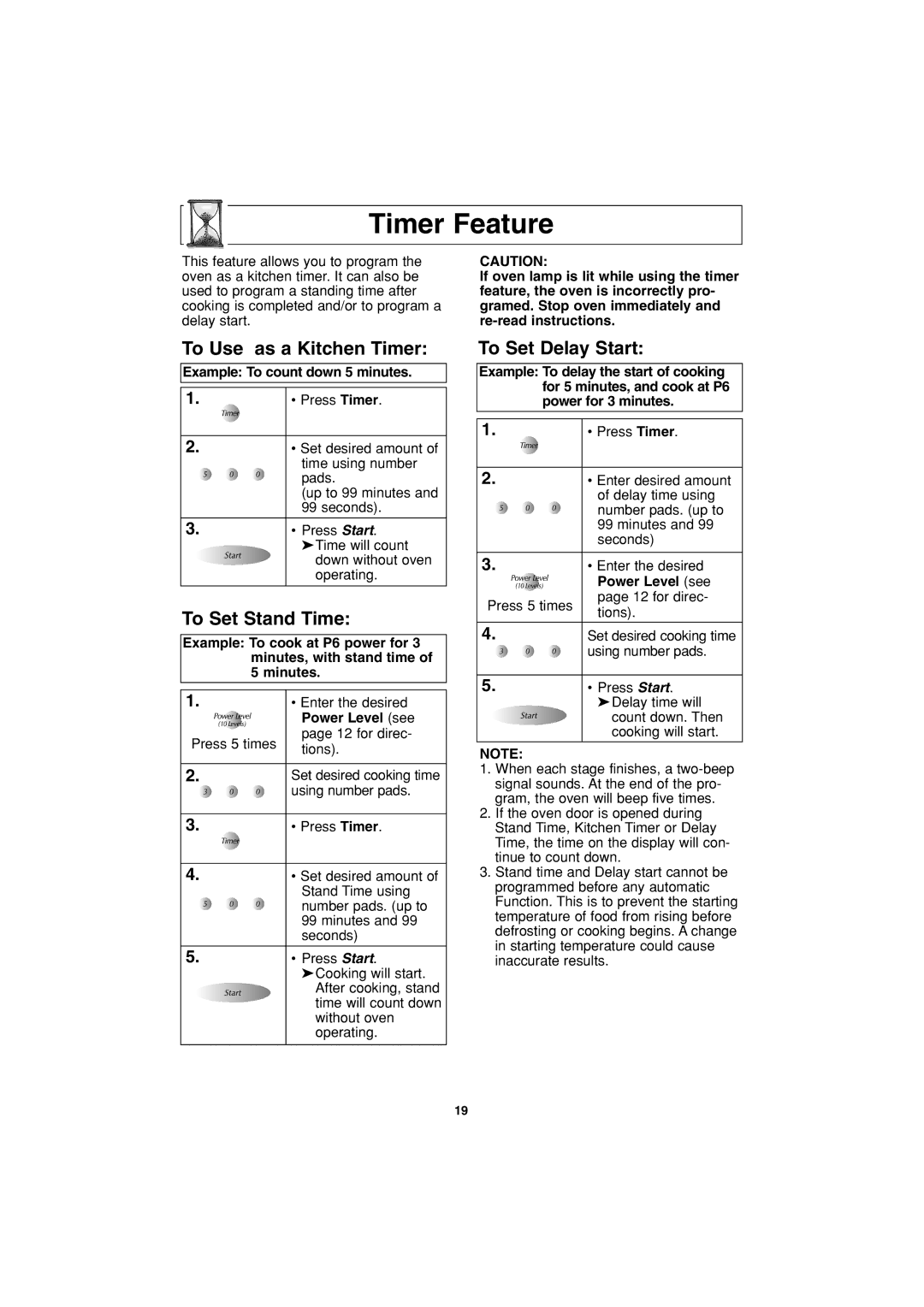 Panasonic NN-T993, NN-T793 Timer Feature, To Use as a Kitchen Timer, To Set Stand Time, To Set Delay Start 