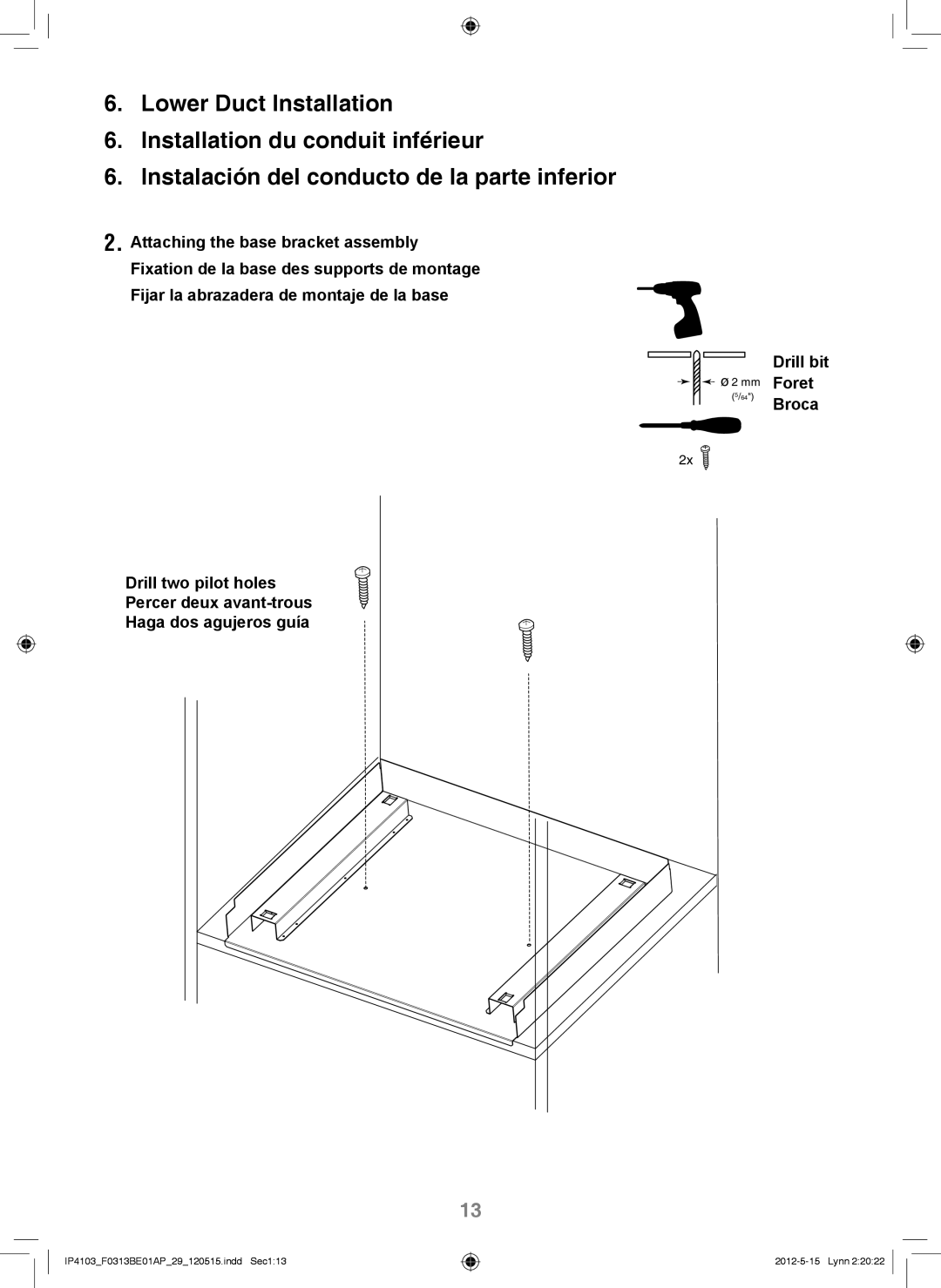 Panasonic NN-TK922S, NN-TK722S, NN-TK932S, NN-TK732S installation instructions Mm Foret 5/64 Broca 