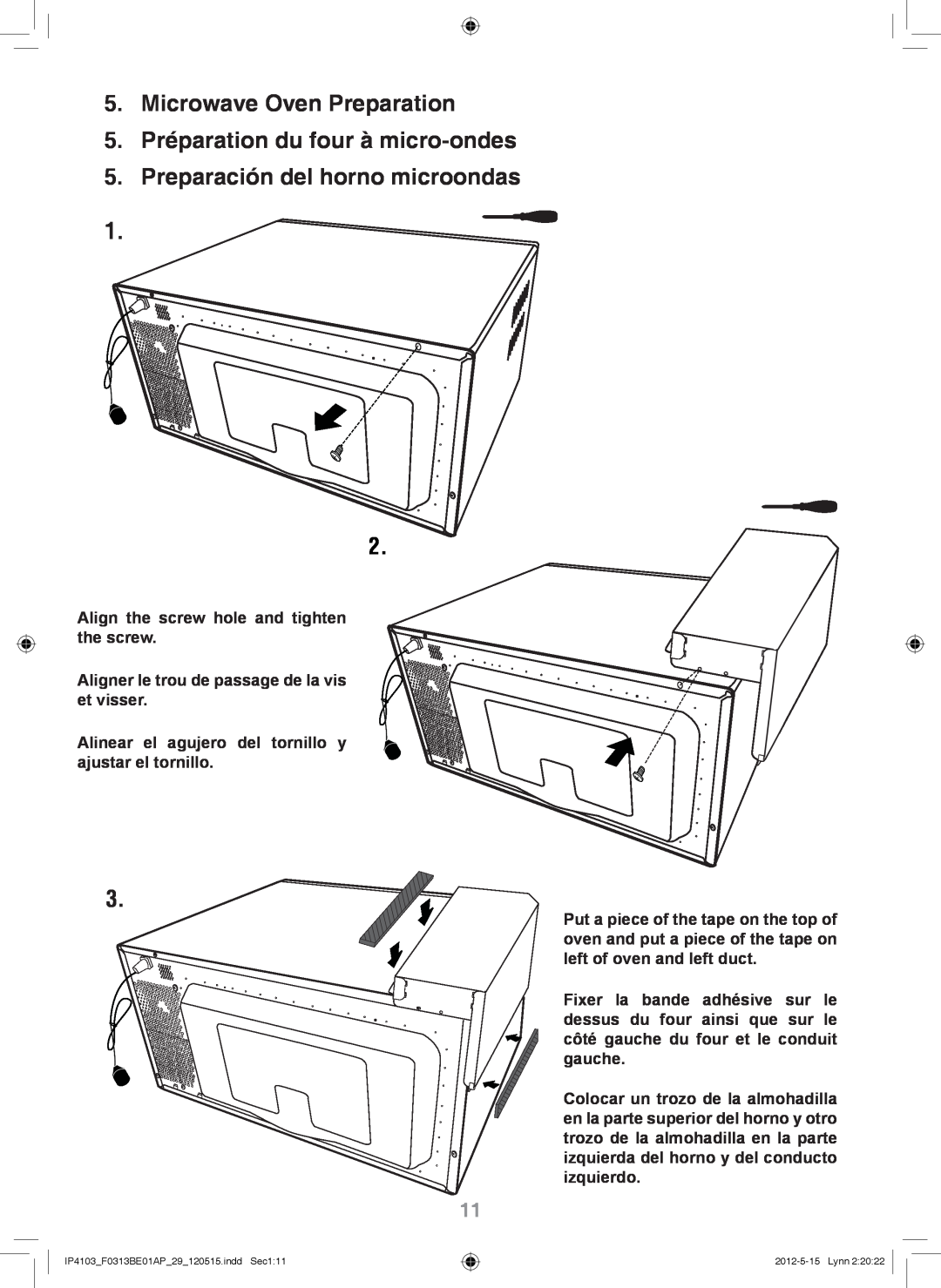 Panasonic NN-TK722S Microwave Oven Preparation, 5.Préparation du four à micro-ondes, Preparación del horno microondas 