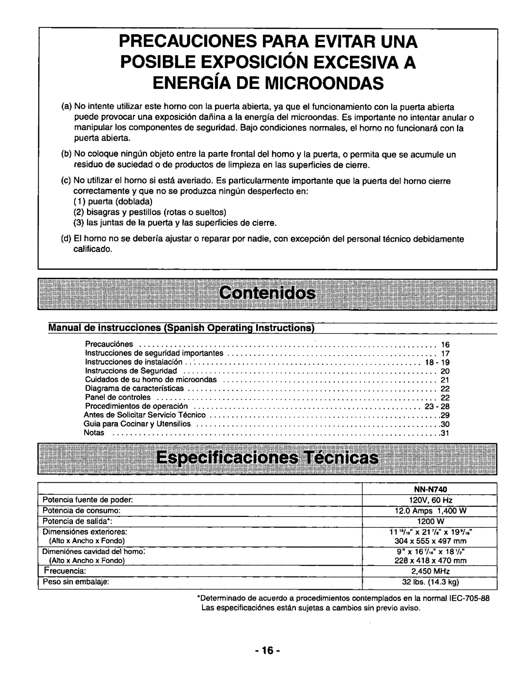 Panasonic NNS740BA manual 