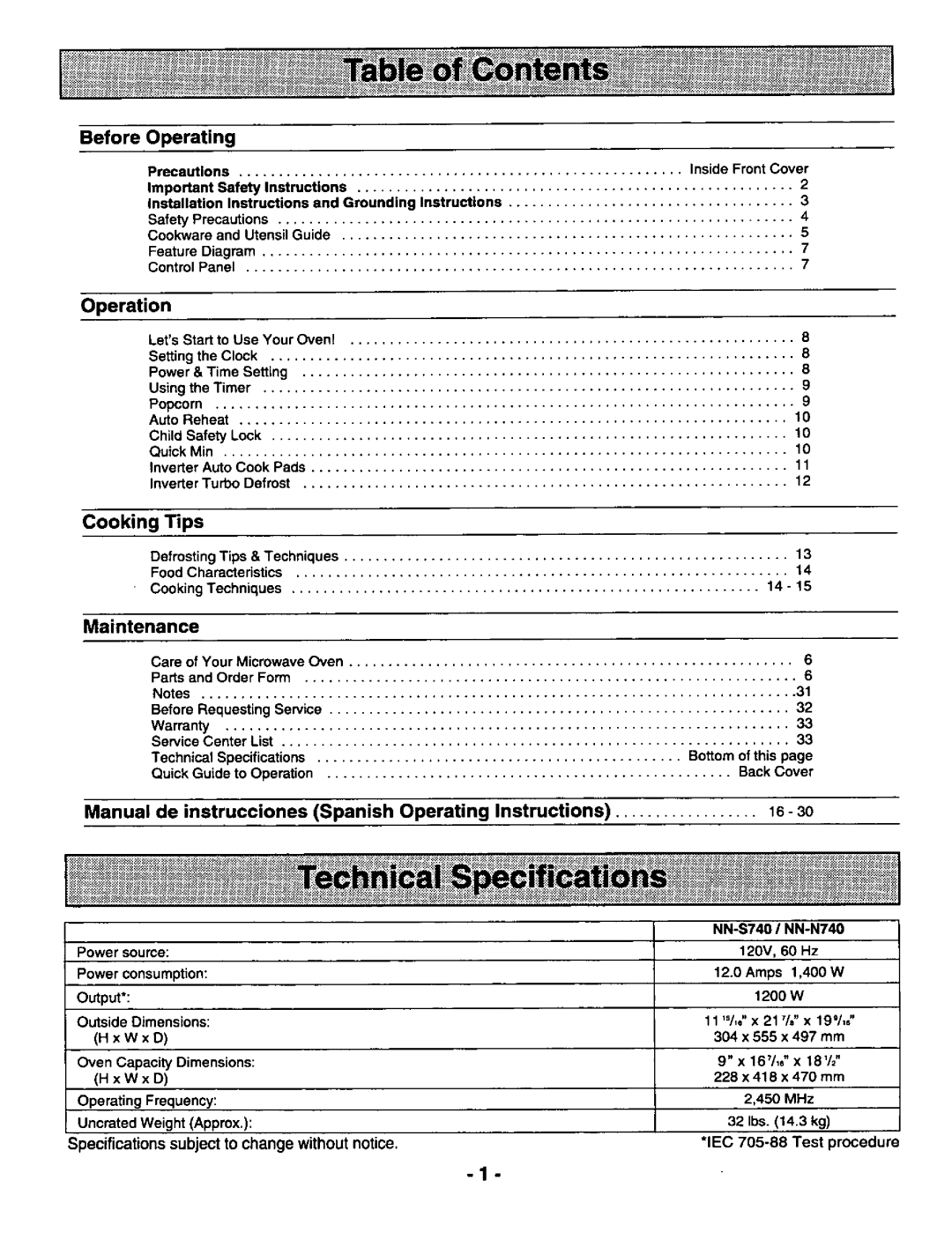 Panasonic NNS740BA manual 