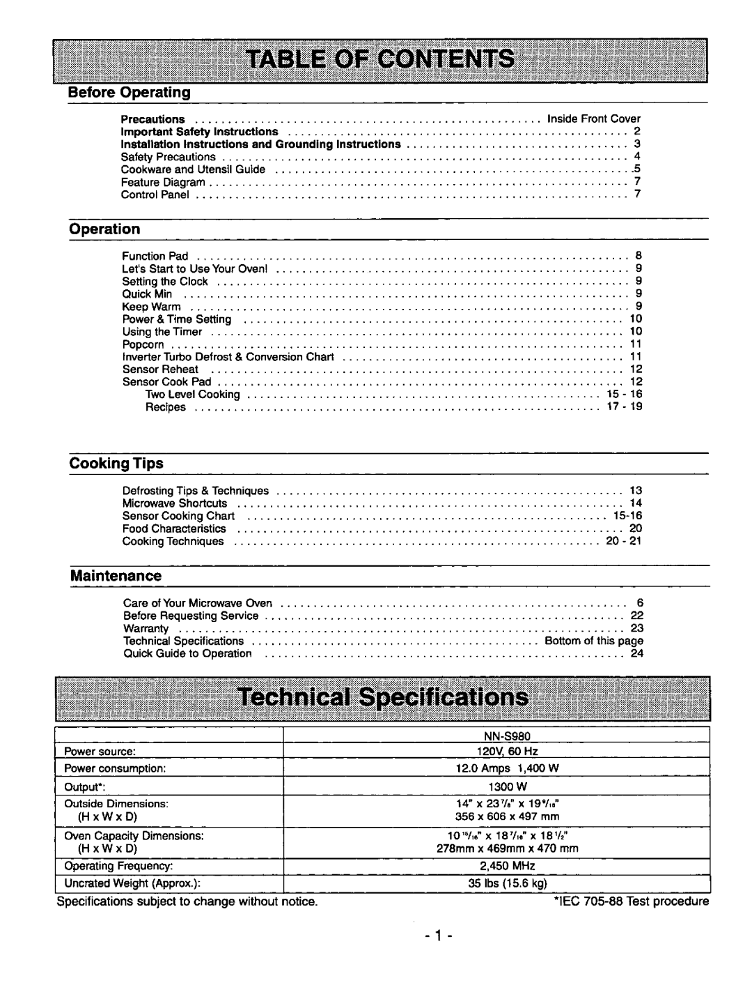 Panasonic NNS980BA manual 