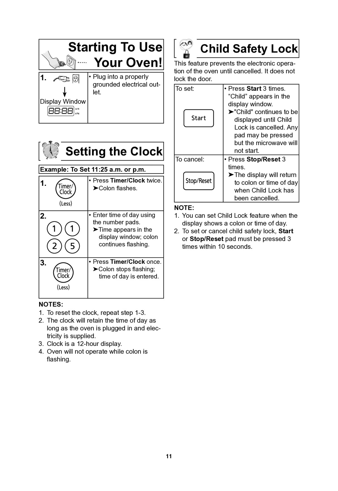 Panasonic NNSN773S important safety instructions Example To Set 1125 a.m. or p.m, Press Stop/Reset 