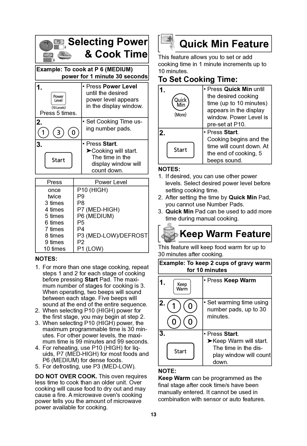 Panasonic NNSN773S important safety instructions To Set Cooking Time, Example To keep 2 cups of gravy warm for 10 minutes 