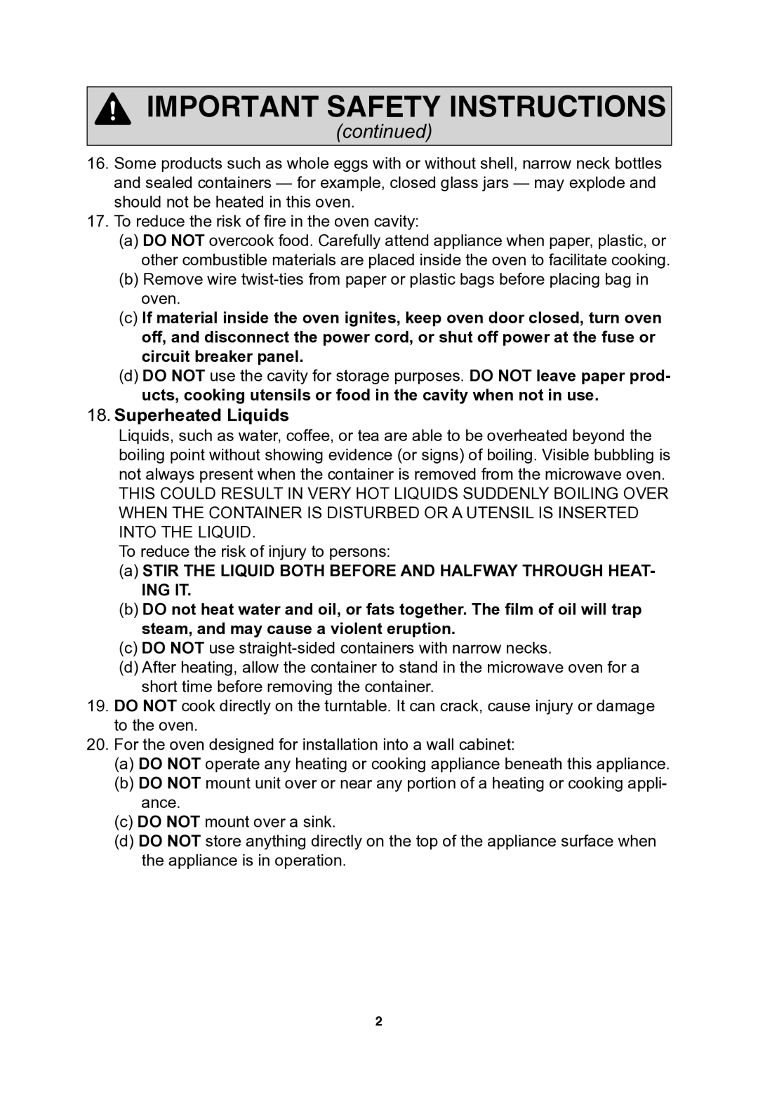 Panasonic NNSN773S important safety instructions Superheated Liquids 