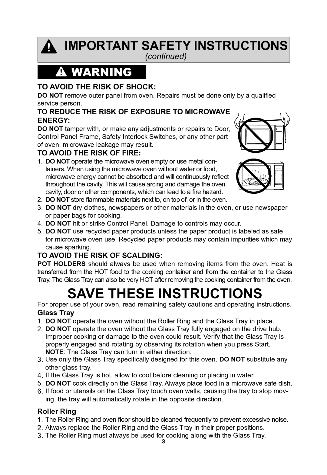 Panasonic NNSN773S important safety instructions To Avoid the Risk of Shock 