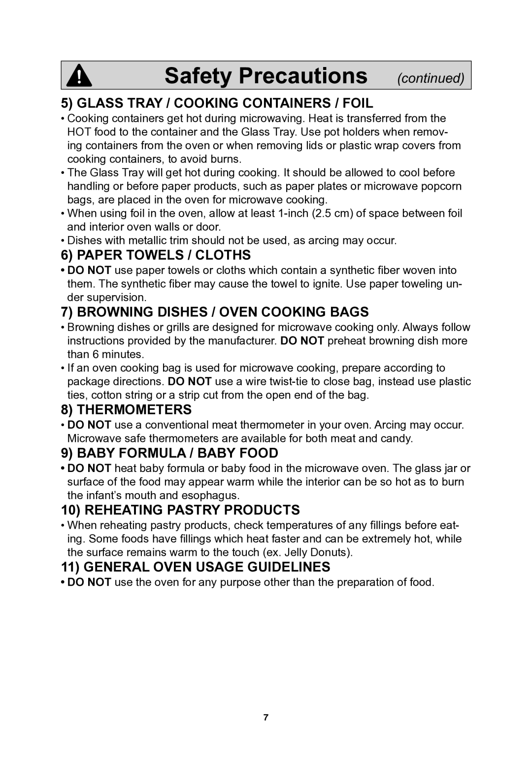 Panasonic NNSN773S important safety instructions General Oven Usage Guidelines 